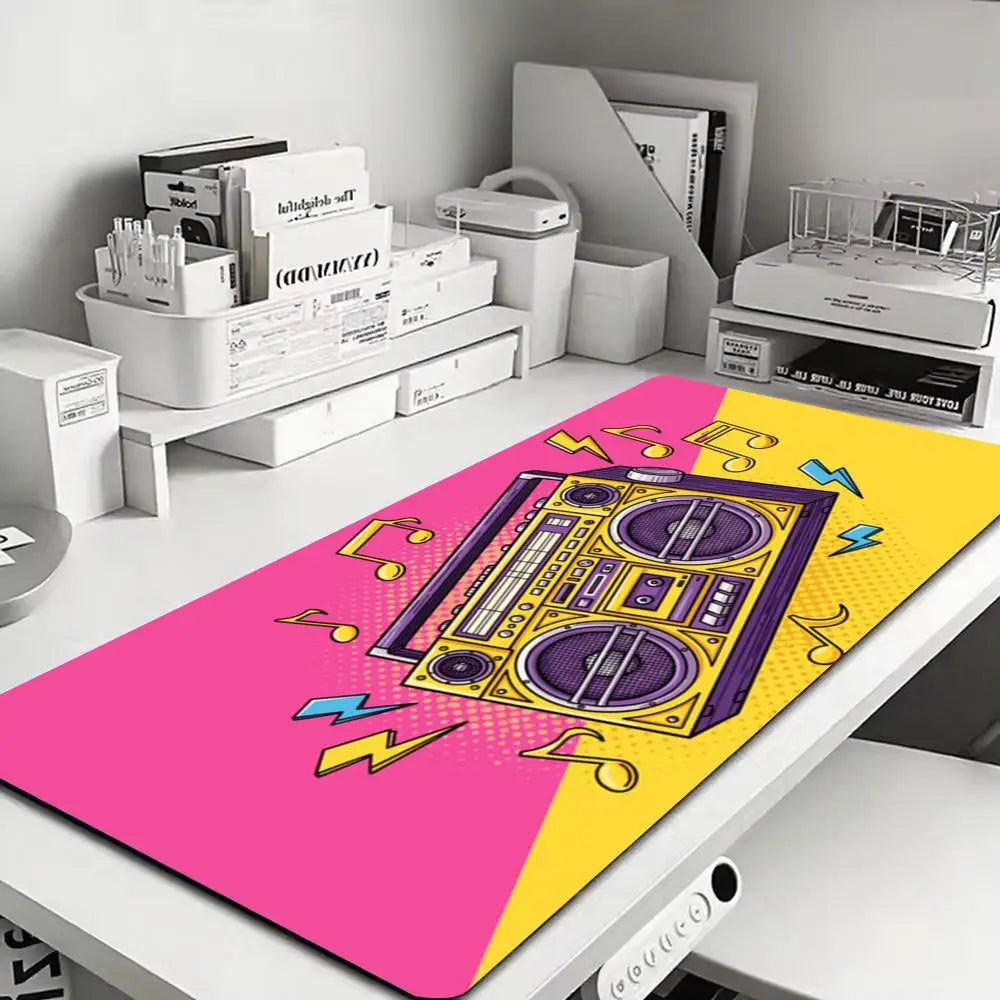 Large Anime Boombox Mouse Pad Big Gaming Desk Mat Retro Radio Printed Anti‑Slip Extra Wide Mousepad for PC Laptop Gamer