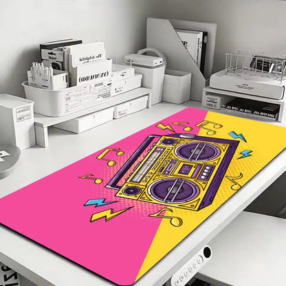 Large Anime Boombox Mouse Pad Big Gaming Desk Mat Retro Radio Printed Anti‑Slip Extra Wide Mousepad for PC Laptop Gamer