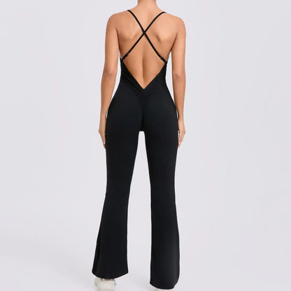 Sports Overalls for Women Sportswear Flared Jumpsuit Woman Padding Jumpsuits Gym Combinaison Femme Coffee Gray Navy Blue Red