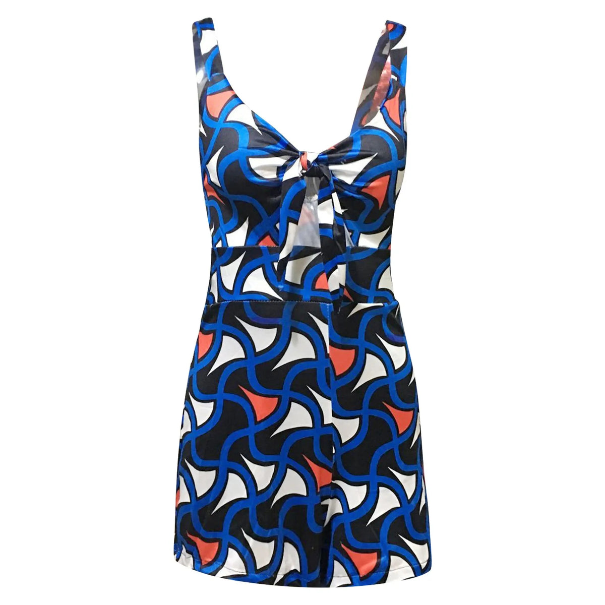 Summer Fashion Women's Jumpsuit Shorts Print Loose Short Sleeve V-neck Bow Knot Rompers Sleeveless  Strappy Bodycon Playsuit