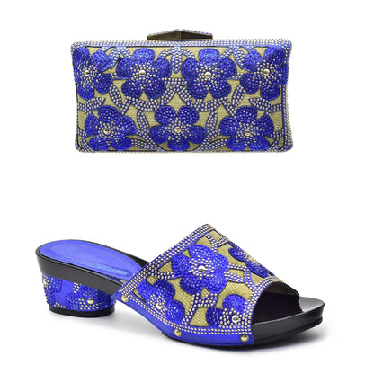 New Arrival Green Color Nigerian Shoes and Matching Bags Set Italian Ladies Shoes and Bags To Match Set Decorated with Rhinstone