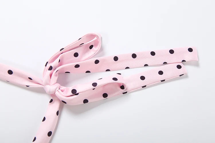 Weird Puss Sexy Backless Rompers Woman Polka Dot Print Bandage Halter Sleeveless Skinny Peach Hip High Street Fashion Playsuits