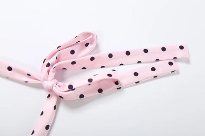 Weird Puss Sexy Backless Rompers Woman Polka Dot Print Bandage Halter Sleeveless Skinny Peach Hip High Street Fashion Playsuits