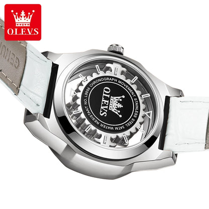 OLEVS Brand Luxury Diamond Quartz Watch for Women Fashion Leather Strap Waterproof Fashion Silver Watches Mens Relogio Feminino