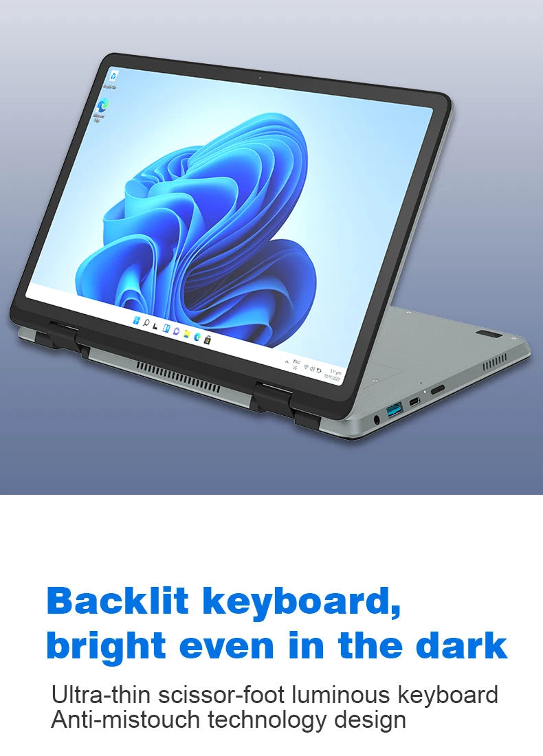 CRELANDER Mini Yoga Laptop 10.95"Touch Screen DDR4 16GB M2 SSD Backlit Keyboard 360° Flipable Windows 11 Laptops PC Tablet