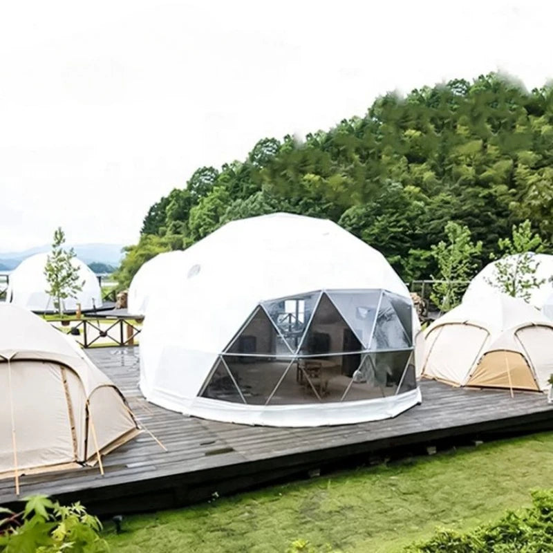 Hot Selling 6 People Living Glamping Resort Round House Igloo Prefab Dome Tents With Bathroom Cabin Factory Price