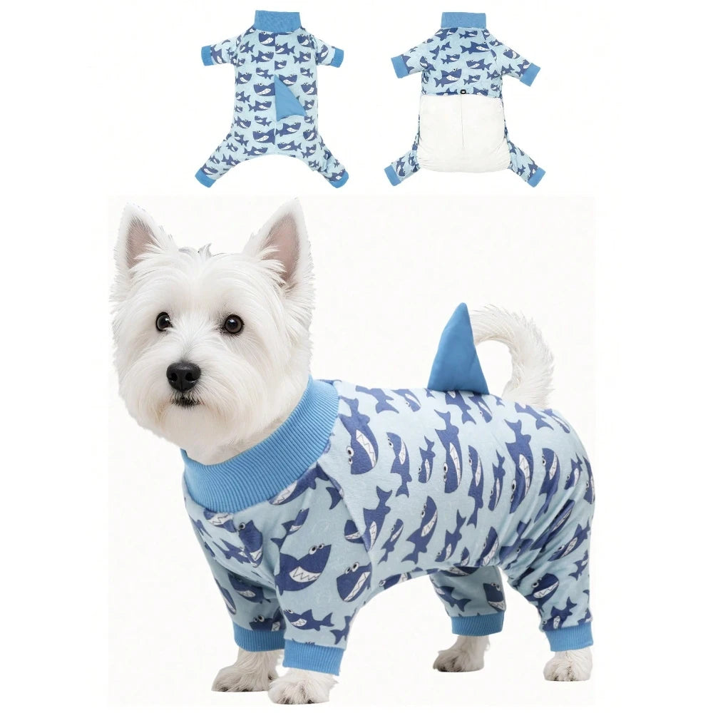 1pc Three-Dimensional Shark Fins Dog Clothes Cute Shark Print Pet Four-Legged Clothes For Dogs Autumn And Winter Warm Jumpsuits
