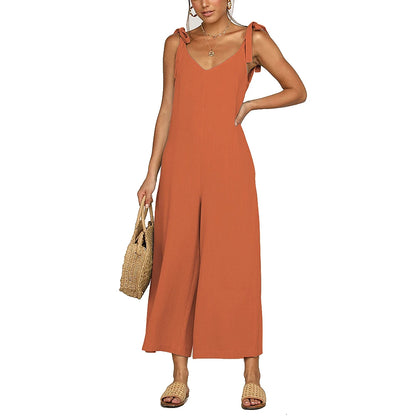 2023 summer women's clothes capris bowknot suspenders women