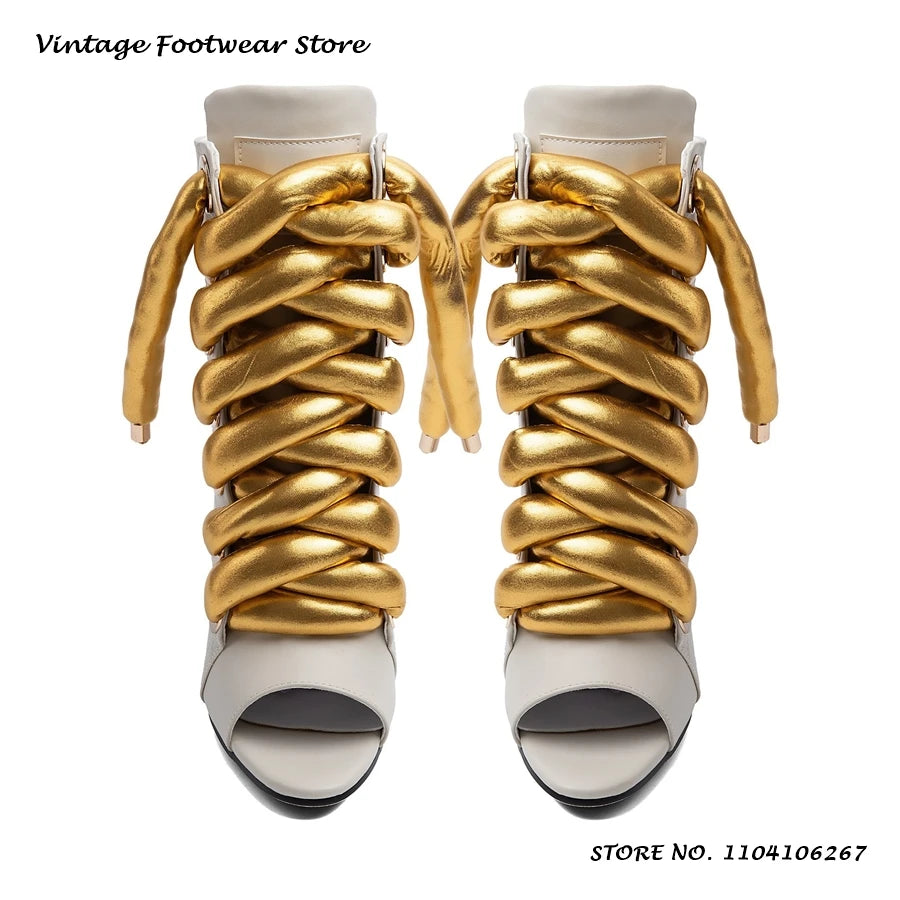 Bold Shoelace Stiletto Ankle Boots Round Open Toe Thin Heels Casual Shoes Women's Spring Autumn Fashion Street Style Booties