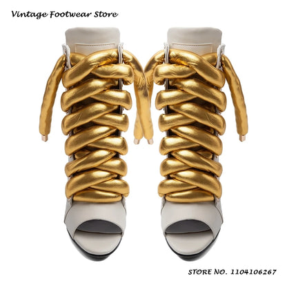 Bold Shoelace Stiletto Ankle Boots Round Open Toe Thin Heels Casual Shoes Women's Spring Autumn Fashion Street Style Booties