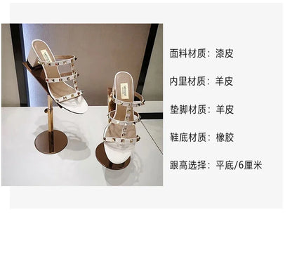 Women's Sandals Gladiator Summer With Heels Real Leather Rivets Luxury Brand High-heeled slippers Designer Silver Ladies Shoes
