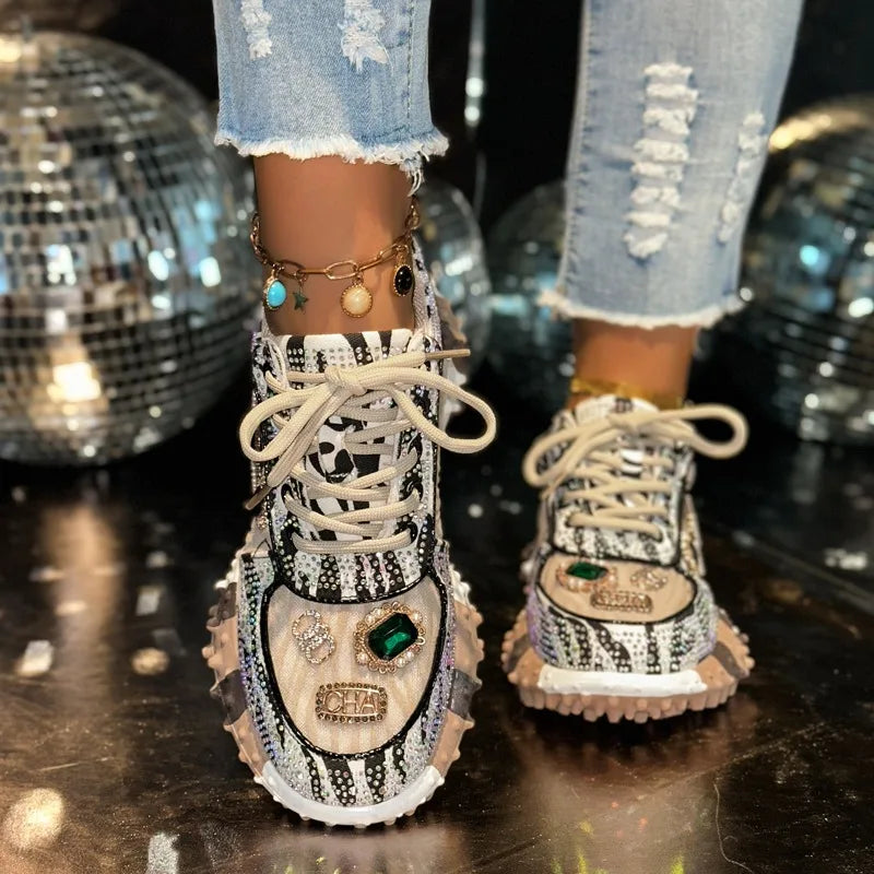 Fashion Casual Shoes Rhinestone Shoes Women Luxury Sneakser Diamond Breathable  Designers Casual Platform Non Slip Running Shoes