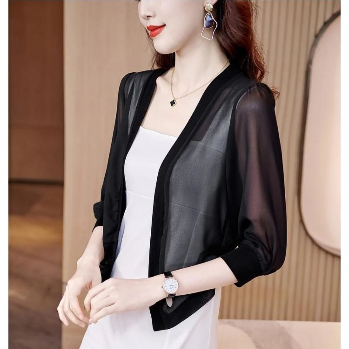 Chic Spring Summer Women Cardigan Sunscreen Chiffon Coat Shirt Vintage Thin Tops Short Jackets Design Shawl New