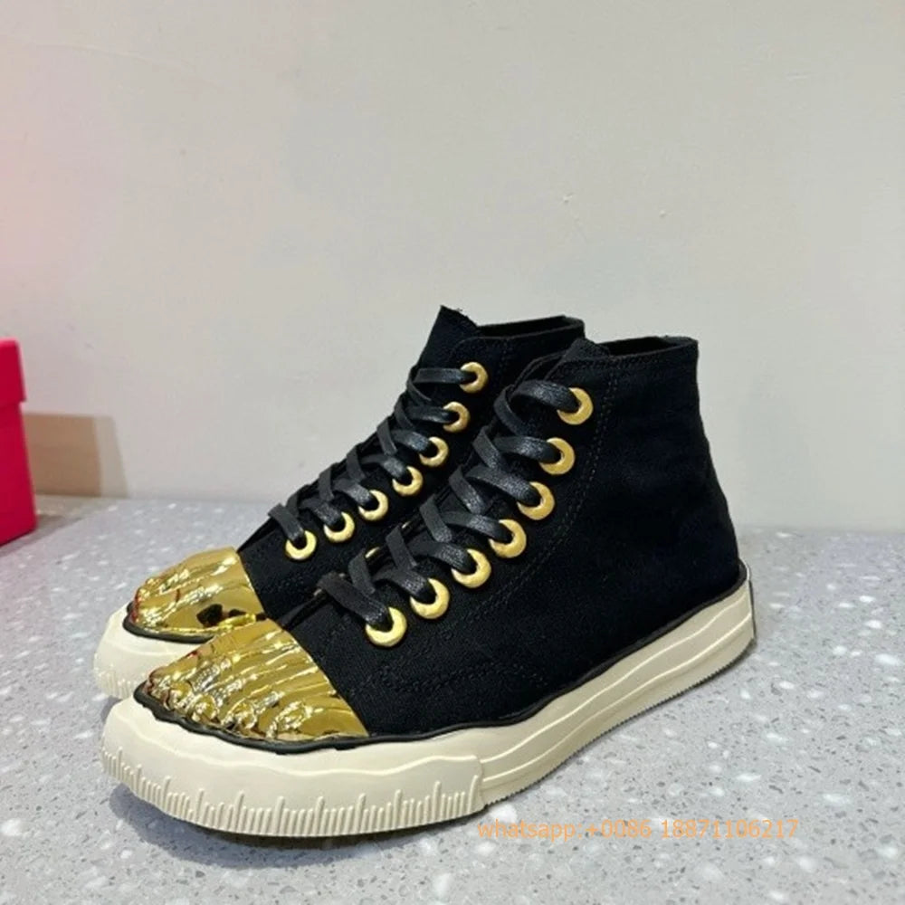 Golden Five Fingers Catwalk Ladies Shoes 2024 Summer New Sexy Street Thick Sole Sports Casual Pumps Model Party Lace Up Sneakers