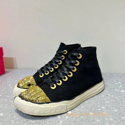 Golden Five Fingers Catwalk Ladies Shoes 2024 Summer New Sexy Street Thick Sole Sports Casual Pumps Model Party Lace Up Sneakers