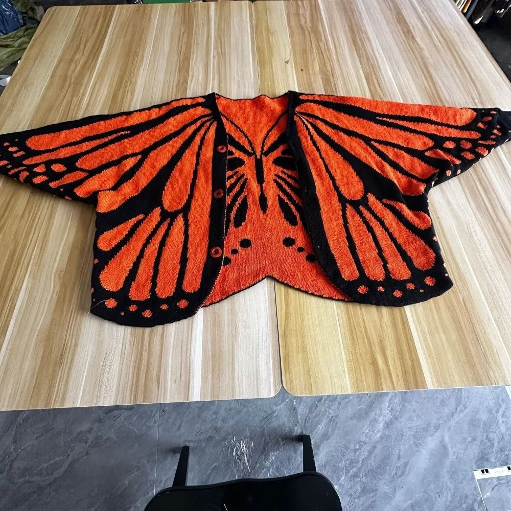 Crochet Monarch Butterfly Knit Cardigan Soft Breathable MonarchButterfly Cardigan Sweater Keep Warm with Butterflies Wing
