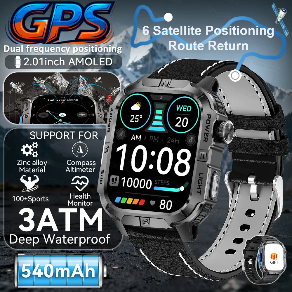 New Outdoor Military Men Smartwatch Equipped With GPS Sports LED Lighting, Compass, Wireless Communication IP68 Waterproof Watch