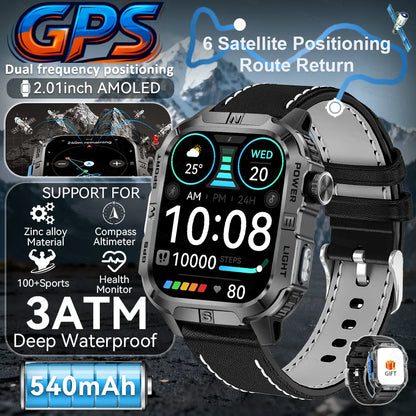 New Outdoor Military Men Smartwatch Equipped With GPS Sports LED Lighting, Compass, Wireless Communication IP68 Waterproof Watch