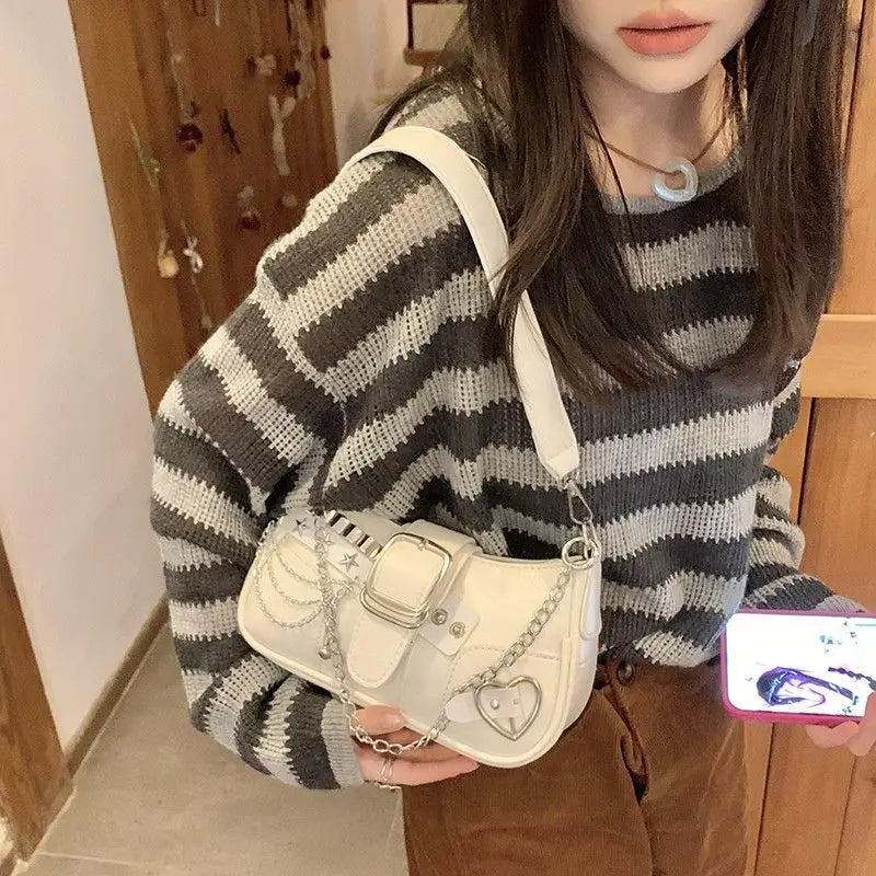 Fashion Hot Girls Square Shoulder Bags Retro Rivet Star Women's Underarm Bag Sweet Pu Leather Female Chain Handbags Pink Purse