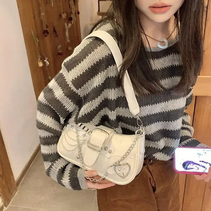 Fashion Hot Girls Square Shoulder Bags Retro Rivet Star Women's Underarm Bag Sweet Pu Leather Female Chain Handbags Pink Purse
