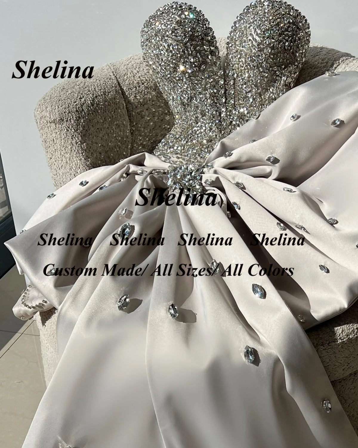 Shelina Fashionable Bowknot Cocktail Dress Rhinestones Sleeveless Sweetheart Pageant Party Gown Vestidos De Gala Customized