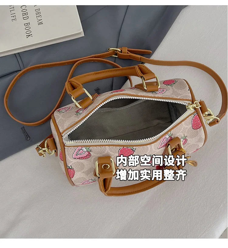2026 Luxury Designers Crossbody Bags Cherry Pattern PU Leather Boston Handbag Shoulder Bags Bolsos Mujer Bags Woman Tote Bag