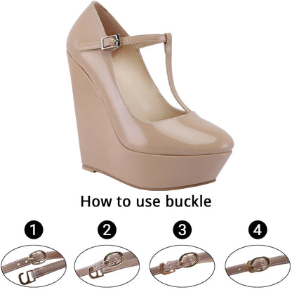 Women Pumps 2026 New Autumn Winter 14cm Round Toes Platform Wedge High Heels T-Strap Gladiator Ladies Dress Party Wedding Shoes