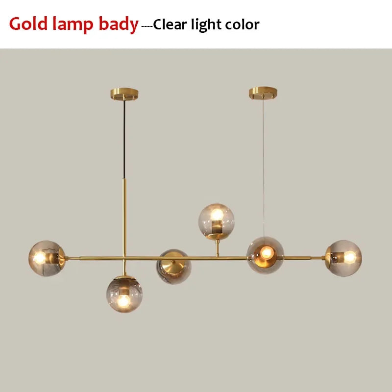Nordic LED Pendant Lights Modern Hanglamp Glass Ball Light for Living Room Suspension Chandelier Smoke Gold Hanging Lamp Decor