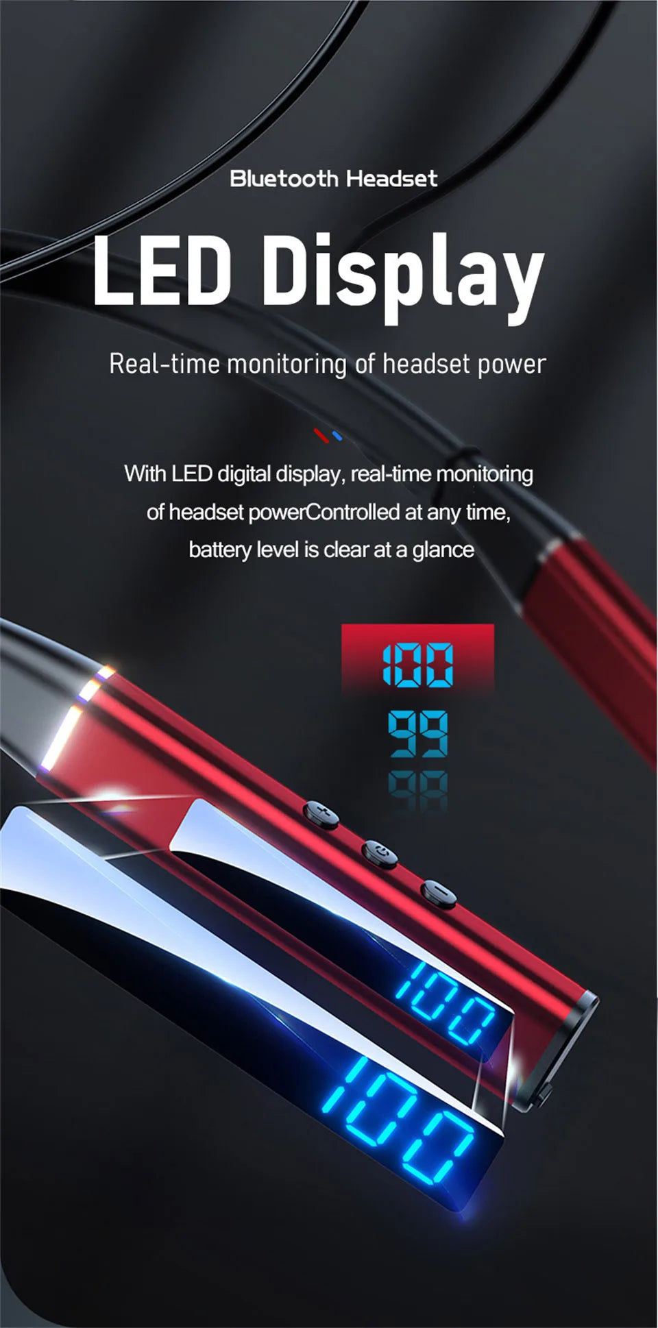 EARDECO 100 Hours Playback Bluetooth Headphone Bass Inear Wireless Headphones Neckband Earphones Headphones Sport Stereo TF Card