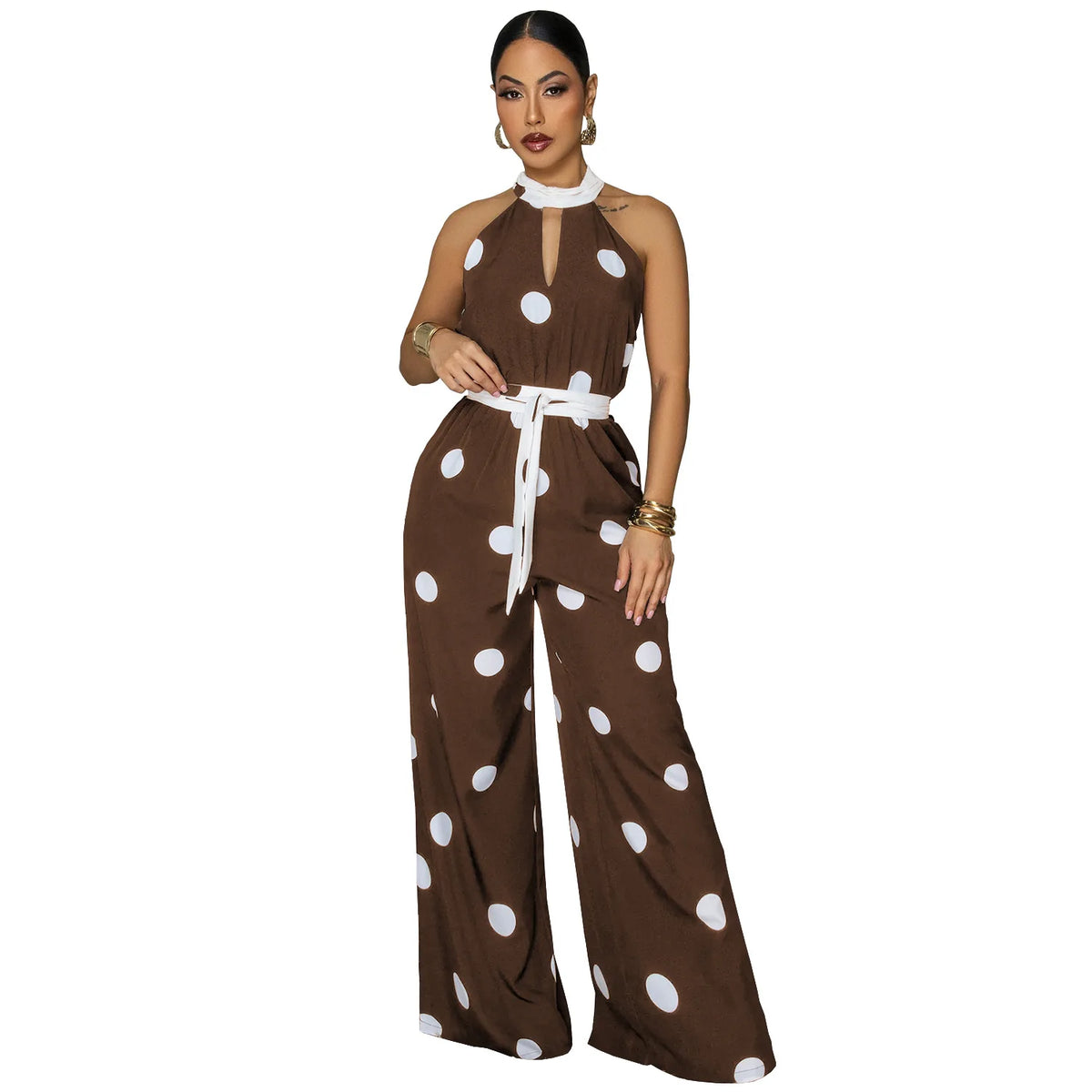 HLJ Retro Polka Dot Printting Bodycon Jumpsuit Women Halter Sleeveless Backless Rompers Casual Vacation Party Ladies Outfits New