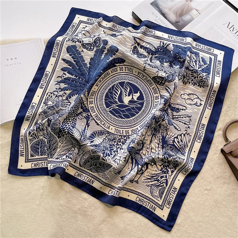 Print 70cm Silk Satin Headkerchief Women Luxury Design Neck Tie Scarf Female Hair Hand Wrist Foulard Shawl Hijab Bandana