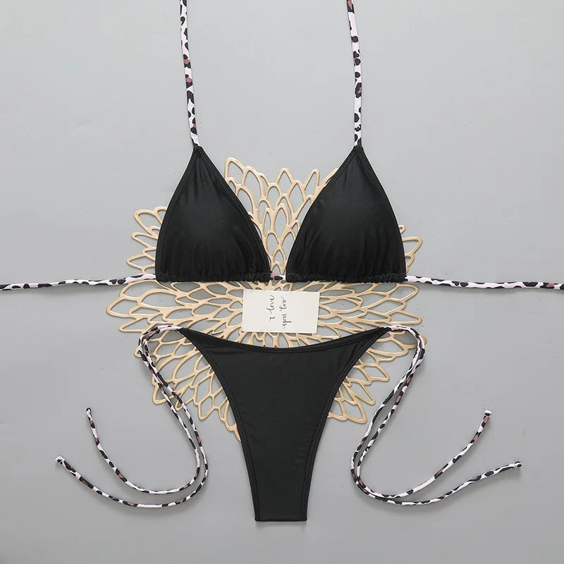 Sexy Leopard Women's Beach Bikini 2026 Swimsuit Halter Tie Micro Thong Bikinis Sets Female Swimwear for Woman Wear Bathing Suit