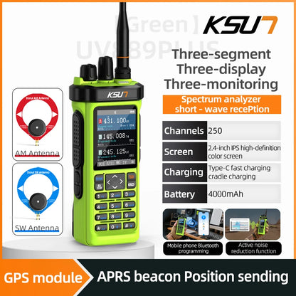 Long Range Walkie Talkie AM/FM/CB/LSB/USB/CW Receiver with GPS APRS 10W Bluetooth Phone Programming Ham Radio KSUN 889PLUS
