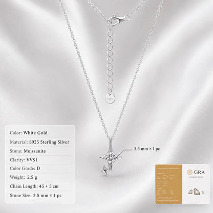 Moissanite Star Pendant Necklace Four Point Double Star O Chain S925 Sterling Silver D Color VVS1 GRA Certified Gift for Women
