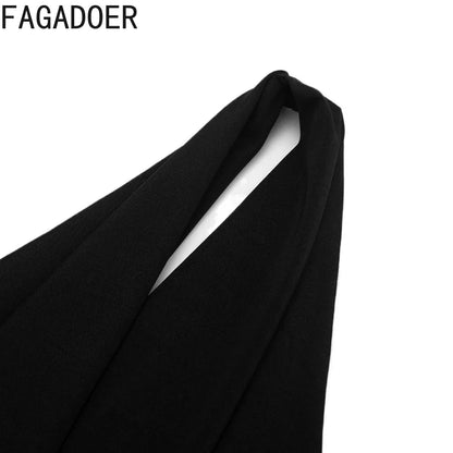 FAGADOER Sexy Deep V Draped Halter Rompers Fashion Patchwork Back Lace‑Up Hollow Out Bodycon Jumpsuits Night Club Playsuits New