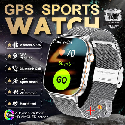 New GPS Military Smart Watch Bulit-in GPS Compass Altimeter Barometric 10ATM IP69K Waterproof AMOLED BT Call Smartwatch