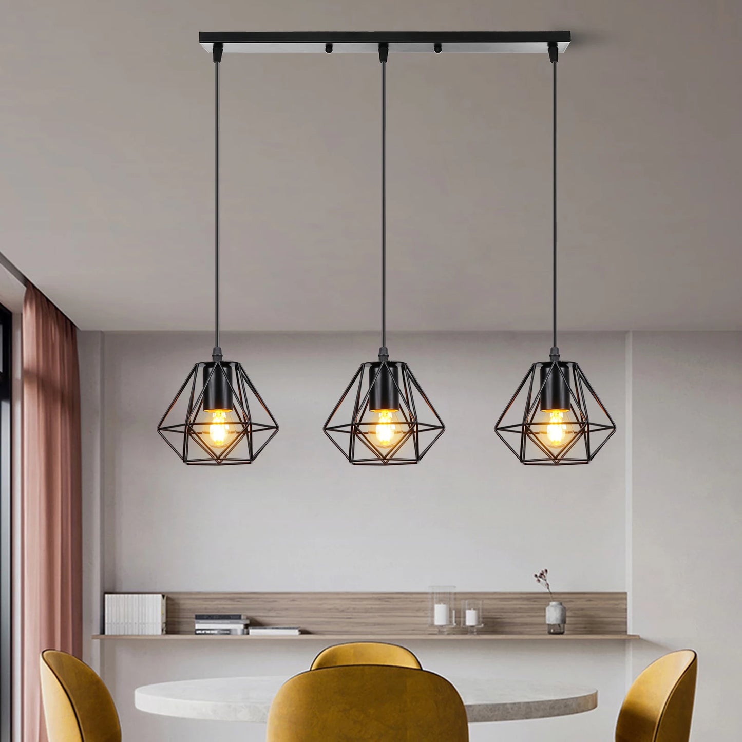 3 Heads Vintage Pendant Lights Wood Hanging Lamp Chandelier Industrial for Loft Dinning Living Room Kitchen Lighting Fixture LED