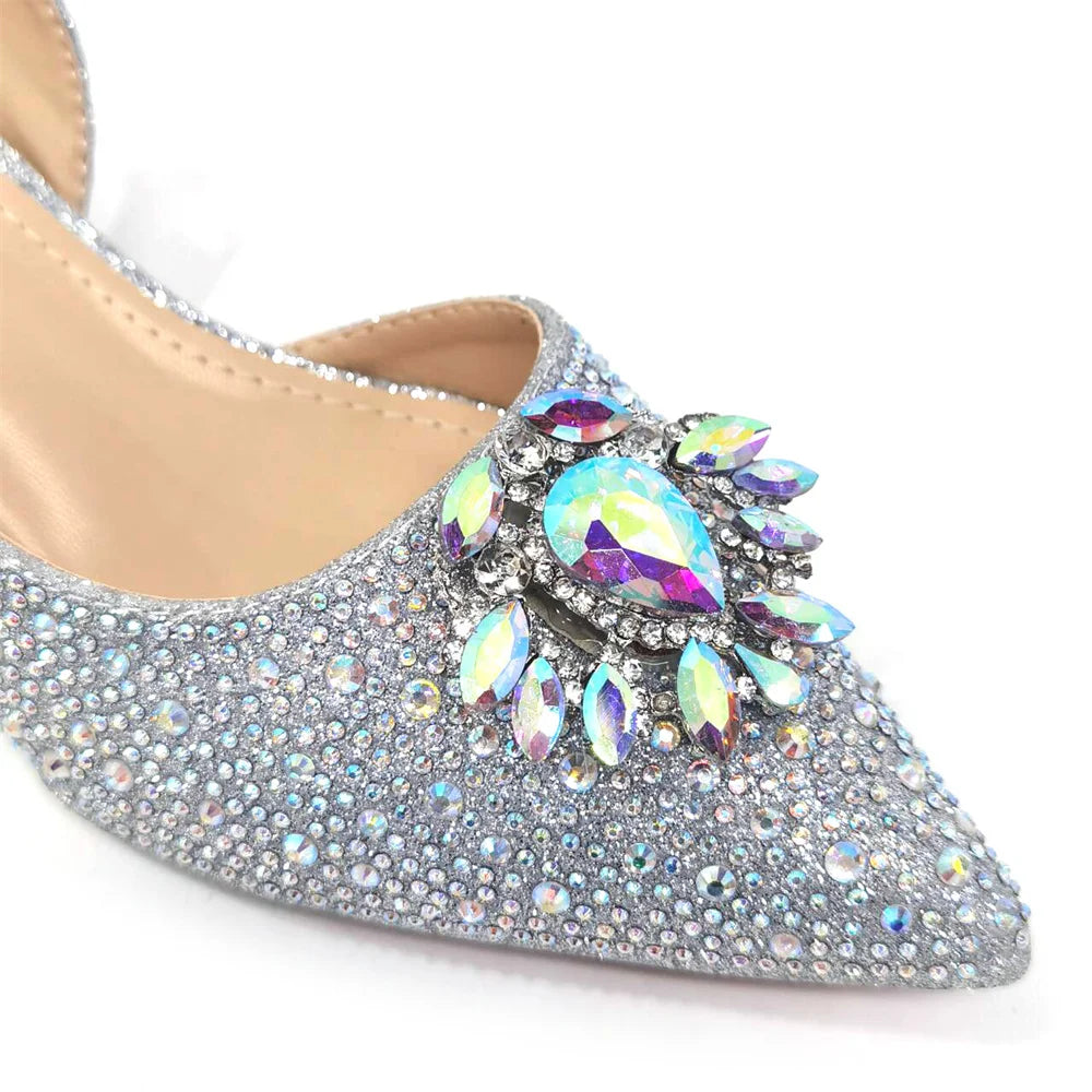 Venus Chan Royal Blue Sandals for Women 2024 Luxury Wedding Pumps Med Heels Rhinestone Design Party Shoes and Bags Set
