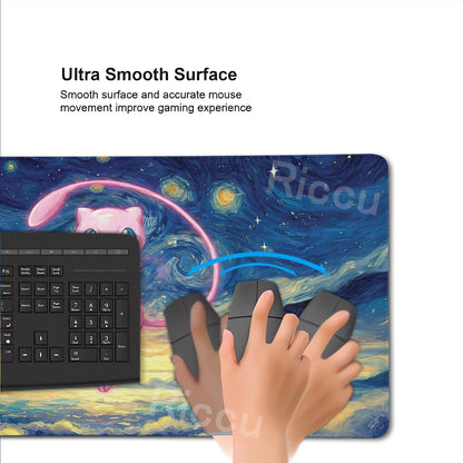 Kawaii P-Pokemon Mewtwo Purple Pattern Gaming Mouse Pads XXL Anti-Slip Rubber Keyboard Desk Mats PC Gamer Accessories Table Pads