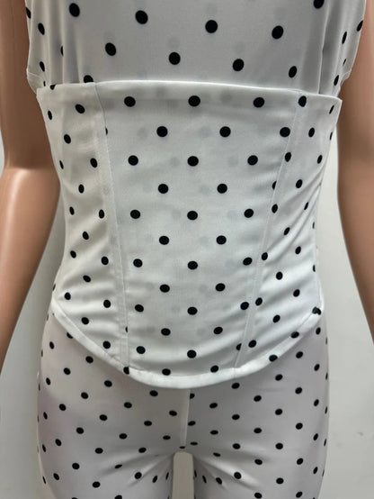 Grommet Lace Up Corset Side Zipper Patchwork Polka Dots Print Calf Length Jumpsuits Women Lace Up Halter Backless Slim Overalls
