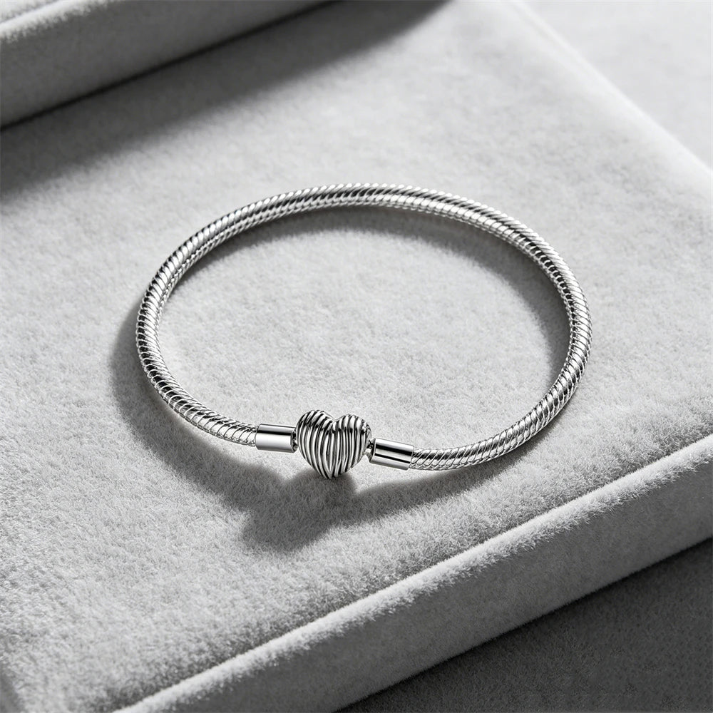 2026 Hot Selling 925 Silver Heart Shaped Buckle Snake Chain Sparkling Zircon Original Bracelet Women Fashionable Luxury Jewelry