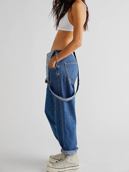Denim Overalls Jumpsuit Rompers Women Blue Belted Hole Hollow Out E-girl Casual Work Pants Hot Y2k Jeans Long Pants Streetwear