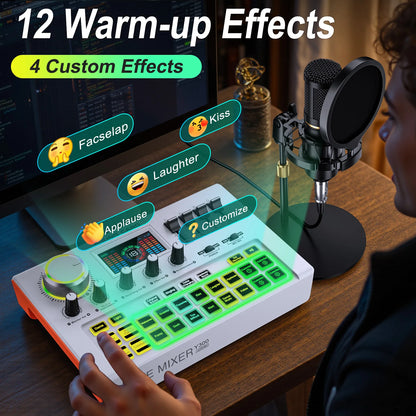 Tenlamp Y300-BM800 Live Sound Board Audio Mixer with 3.5mm Condenser Mic, Podcast Equipment Bundle for 4 People, Professional PC Laptop Studio Recording for Singing Gaming Karaoke Vlog Streaming