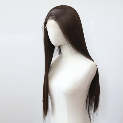 Ashely 13*4 Dark Brown Synthetic Lace Front Wigs Brown Long Straight Lace Front Wig for Women Pre Plucked Natural Hairline