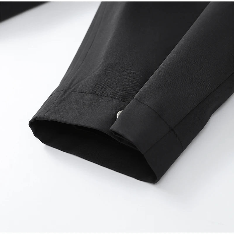 Women Black Long Solid Color Trench Coat Stand Collar Loose Drop Shoulder Single-breasted Windbreaker Lady Commute Outing Wear