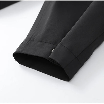 Women Black Long Solid Color Trench Coat Stand Collar Loose Drop Shoulder Single-breasted Windbreaker Lady Commute Outing Wear