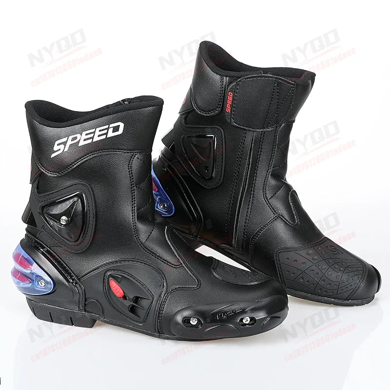 Men Women Motorcycle Boots Microfiber Leather Motorbike Riding Shoes, Anticollision Ankle Protective Moto Racing Short Boot A004