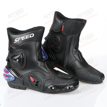 Men Women Motorcycle Boots Microfiber Leather Motorbike Riding Shoes, Anticollision Ankle Protective Moto Racing Short Boot A004
