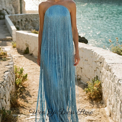 Temperament Sleeveless Evening Dress Exquisite Tassel Strapless Customized Celebrity Gowns Modern Satin Bespoke Occasion Gown