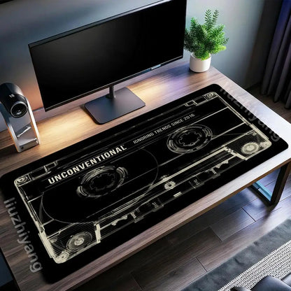 Retro Cassette Tape Mouse Pad Large Computer Office Game Table Mat Rubber Anti-slip Stitched Keyboard Mat 90x40 XXL Desk Pads